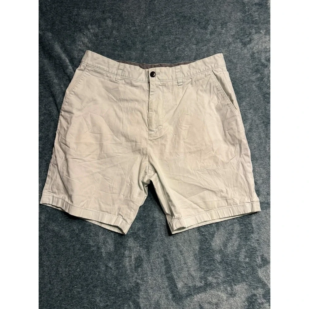 Nautica Mens Shorts 34W Chino Shorts Beige 97% Cotton, 3% Spandex Solid Zip